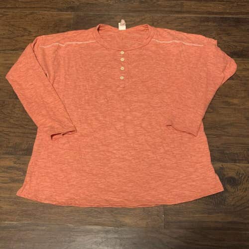 Sew in Love Henley Long Sleeve Button Up Heather Apricot/Orange Shirt Sz Medium