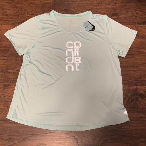 Rise by LuLaRoe "Confident" Slogan Short Sleeve Teal Workout Shirt Women's Sz XL