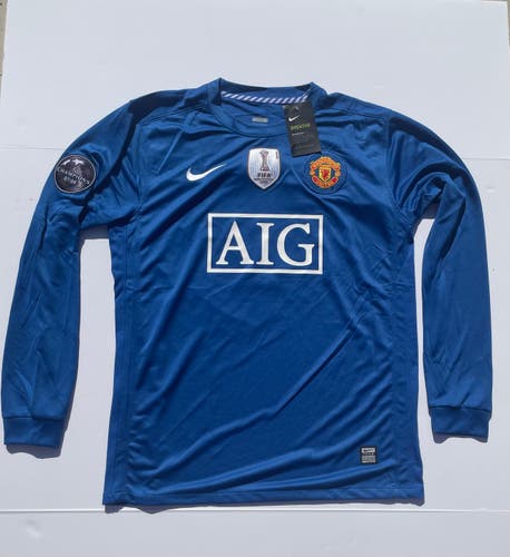 Cristiano Ronaldo 2008 2009 Away Blue Manchester United UCL Long Sleeve Jersey With Patches