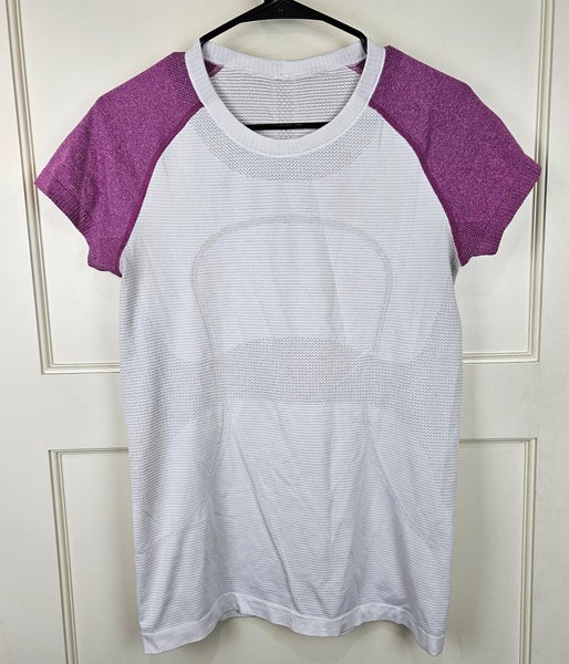Lululemon Swiftly Tech Short Sleeve Women 10 Yoga Sport White Purple  T-Shirt