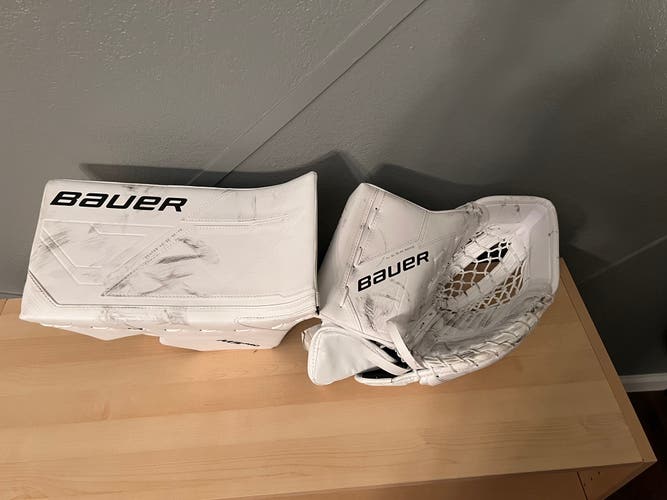 Used Regular Bauer M5 Pro Goalie Glove and Blocker Senior Size