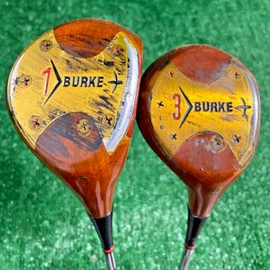 Burke Silver Scot Persimmon Wood Set Driver, 3 Wood RH Regular Steel Nice W/HC's