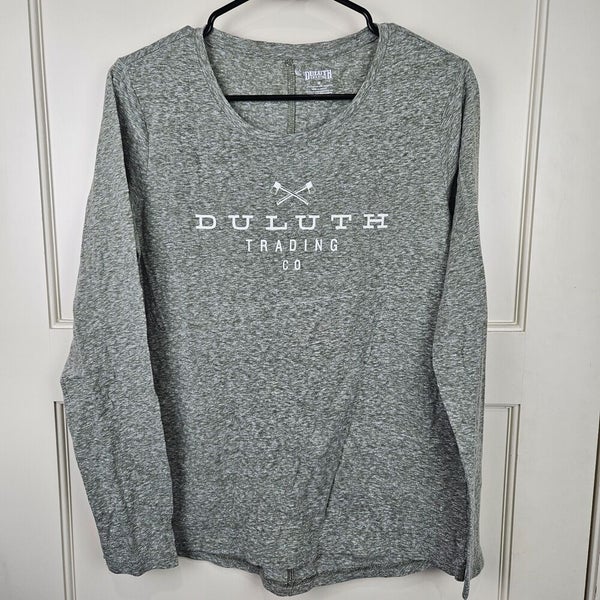 Duluth Trading T Shirt Women Crew Neck Long Sleeve LOGO Gray Size