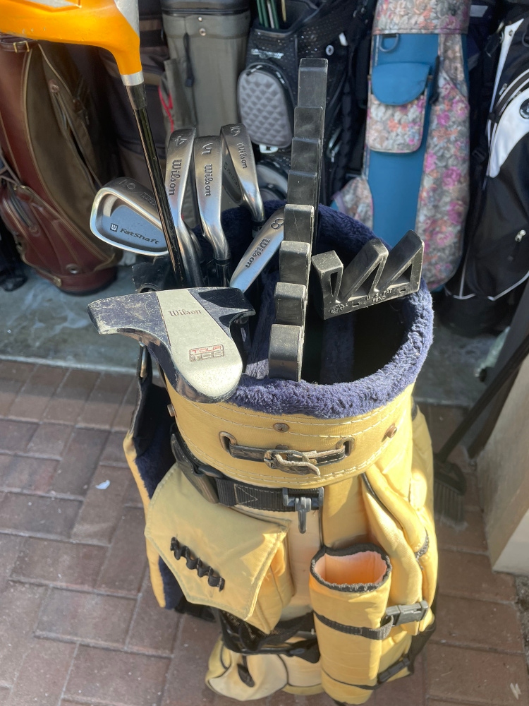 wilson mens golf set 7 pc in right hand : driver / putter / 5 irons , plus golf cart bag