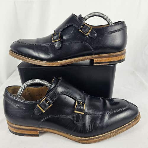 Magnanni Double Monk Strap Black Leather Brown Sole Dress Shoes Men Size 7.5 M