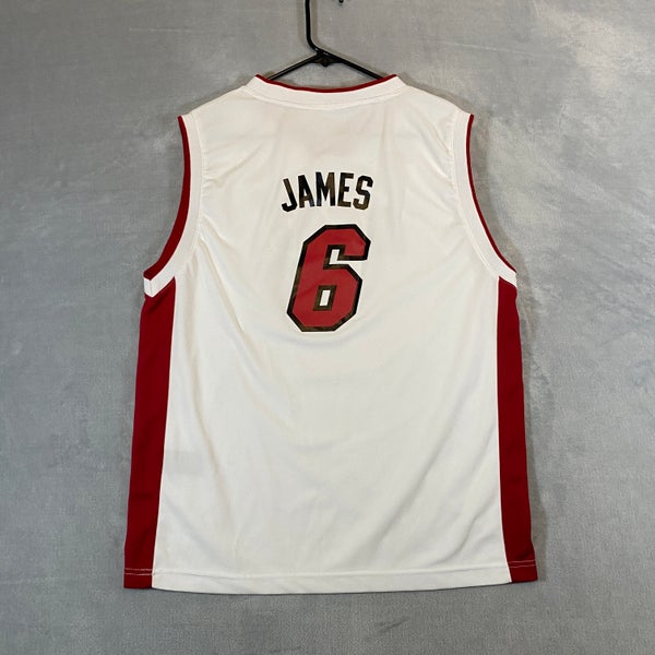 NBA Miami Heat LeBron James 6 Adidas Youth XL White Authentic Playoff Jersey