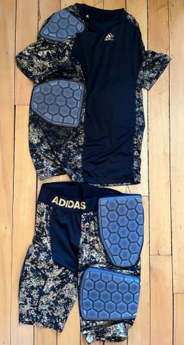 New - Adidas 5 Pad Gold Printed Integrated Football Shirt and Girdle Set