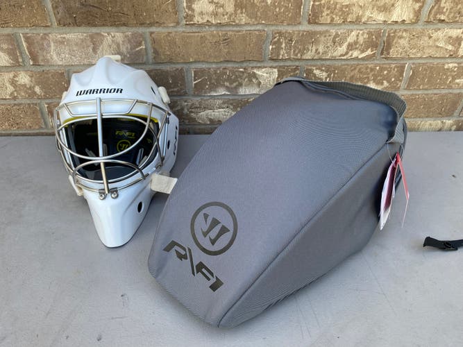 NEW White Warrior Ritual F1 Pro Stock Goalie Mask w/ Bag and Throat Guard 3494