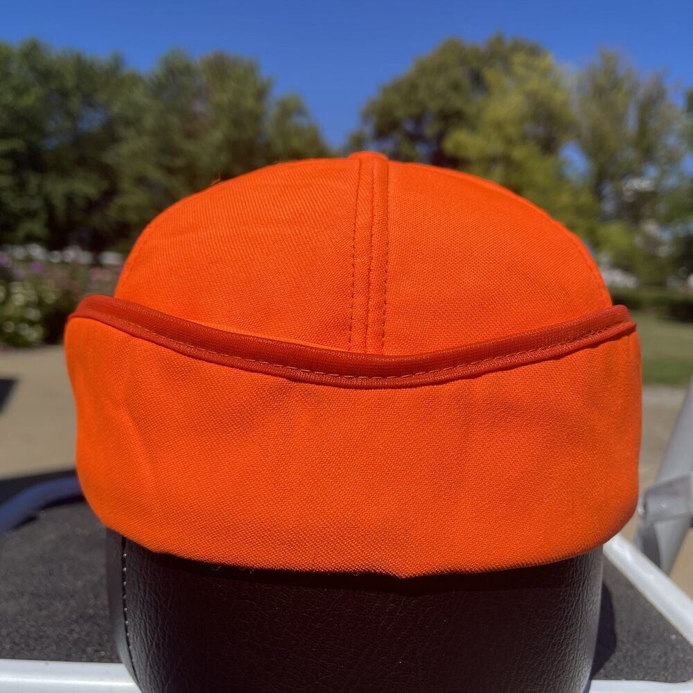 Vintage Blaze Orange Neon Hunting Ear Flap Trapper Hat Made in