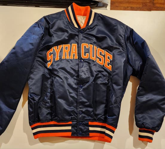 SU Syracuse University Nylon Satin Snap Bomber Starter Jacket L Vintage USA