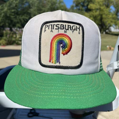 Vintage Pittsburgh Paints Patch Logo Mesh Snapback Trucker Hat Green USA Made