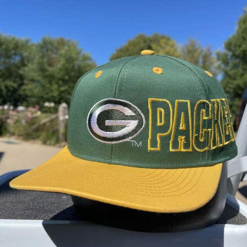Vintage 90s Green Bay Packers Hat Team NFL Drew Pearson Spellout Snapback Cap