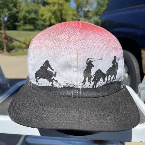 Vintage Rodeo Cowboy Ranch Horse Bull Snapback Hat USA Made Rare