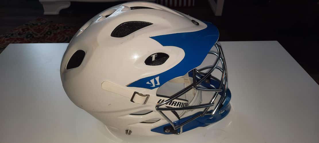 Warrior T2 (Tii) Lacrosse Helmet White & Blue with Chrome Face Mask - Medium