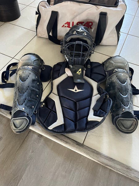 All Star Players Series Youth 10-12 Catchers Gear Set - Navy Blue Grey