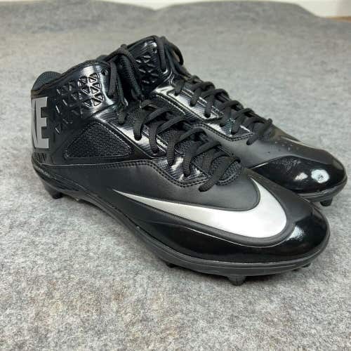 Nike Mens Football Cleats 11.5 Black Silver Shoe Lacrosse Lunar Code Pro D 3/4