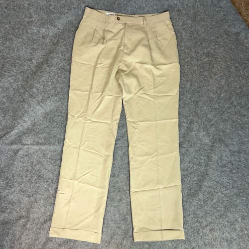 Cutter & Buck Mens Pants 34x34 Beige Dress Khaki Pleated Straight Cuffed Work