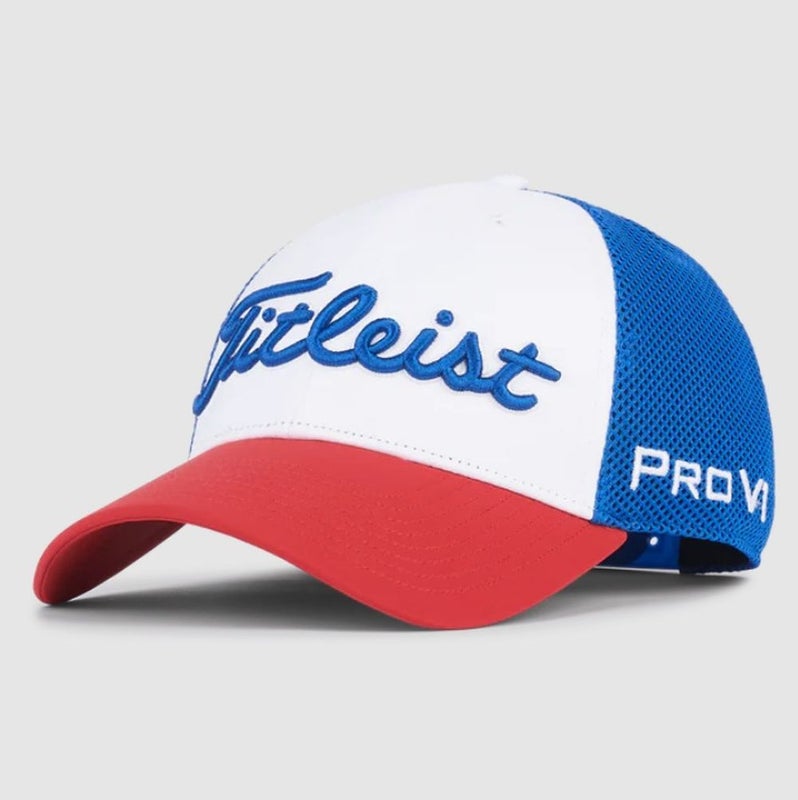 Titleist Tour Performance Mesh Hat (White/Royal/Red, Adjustable) Golf Cap NEW