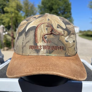 Vintage Ducks Unlimited Camouflage Camo Sponsor Snapback Hat Cap Suede Bill USA