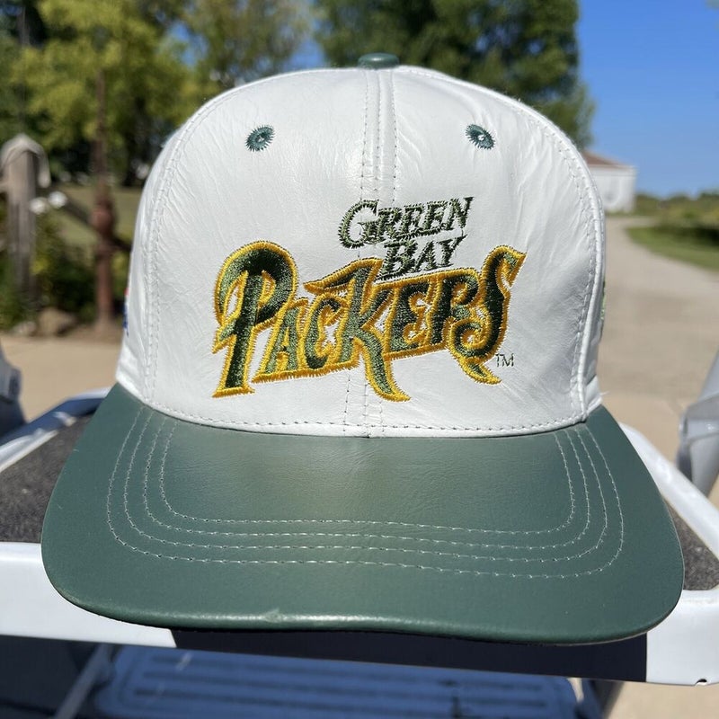 Vintage Green Bay Packers White Script Spell Out Modern Leather Snapback Hat 90s