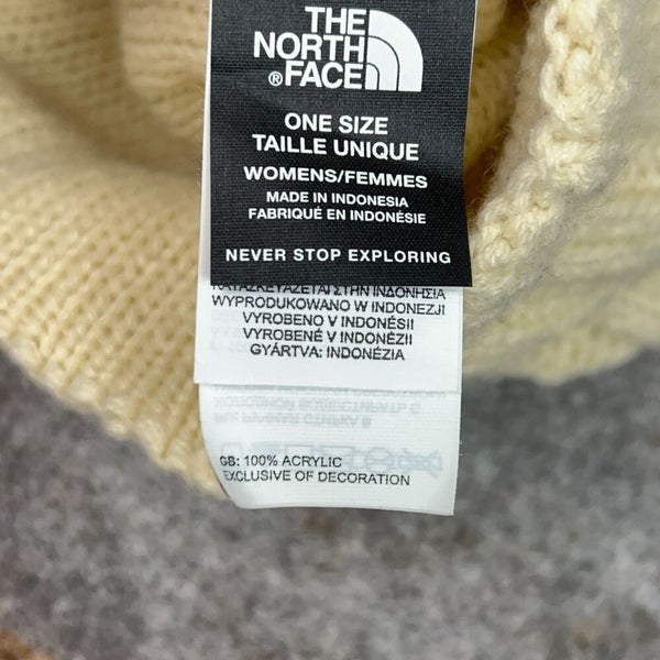 North Face Womens Hat Beige Beanie Lightweight Knit Sports Logo Fall Winter Cap