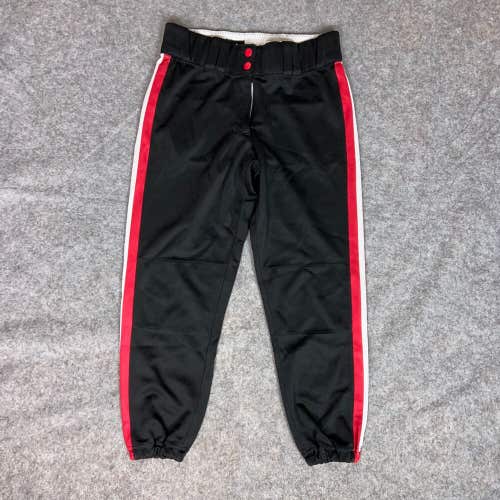 Adidas Womens Softball Pants Small Black Red Stripe Baseball Snap Button Logo