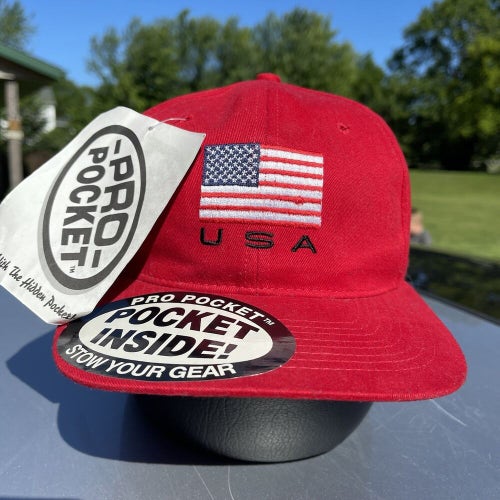 Vintage USA Flag Adjustable Snapback Cap “Pro Pocket” Hat, Brand New With Tags