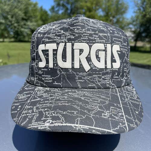 Vintage Sturgis Black Hills Rally Harley Davidson Map Snapback Hat 90s USA Made