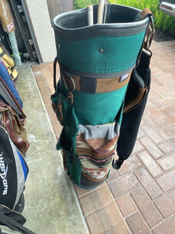 Tribal style golf cart bag with shoulder strap and club dividers