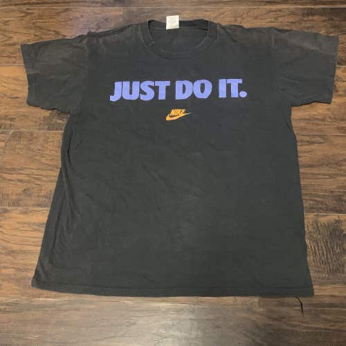 Vintage 1990's Nike Just Do It Black Slogan Gray Tag Graphic Tee Shirt Size Lg