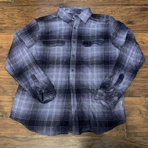 George Blue Plaid Long Sleeve Casual Dress Button Up Women's Shirt Sz Medium