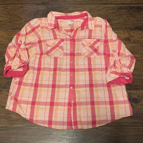 Croft & Barrow Half Sleeve Button Up Pink Plaid Casual Flannel Shirt Sz 1X