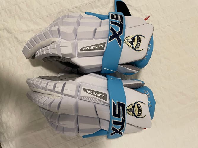 Atlas Lacrosse Club Used Player's STX Surgeon RZR Lacrosse Gloves 13"