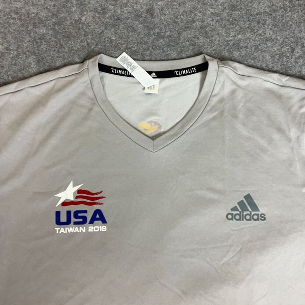 Kansas Jayhawks Mens Shirt Large Adidas Gray USA Short Sleeve NCAA Basketball