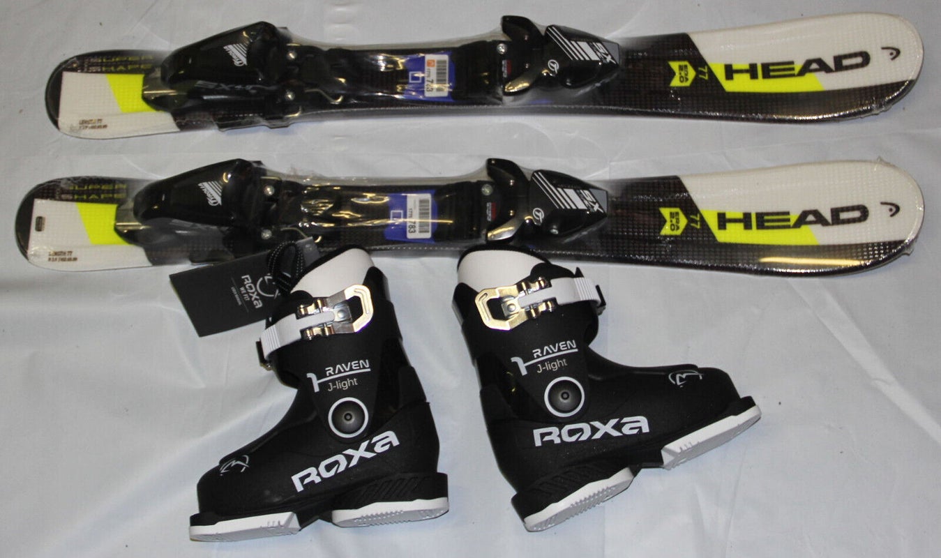 NEW 77cm HEAD Supershape team kids skis + bindings SX4.5 + ROXA boots 17.5 set