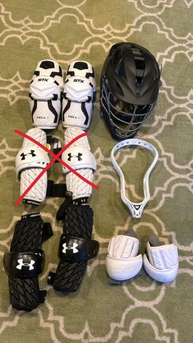 lacrosse pads, helmet, and head