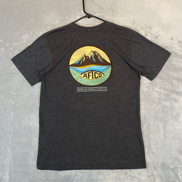 AFTCO T Shirt Mens Medium Grey Short Sleeve American Fishing Tackle Co Logo  Tee