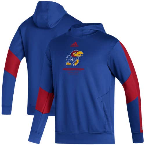 NWT mens M/medium Adidas Kansas Jayhawks logo fleece pullover sideline hoodie FTBL