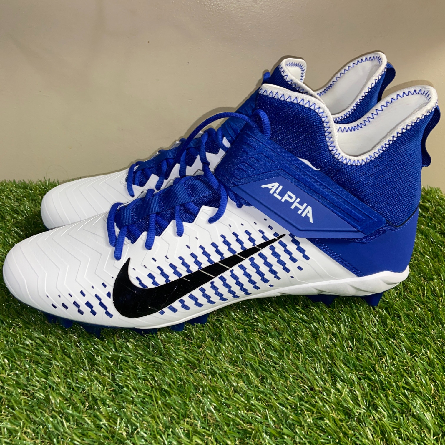 Nike Alpha Menace Pro 2 Mid White Blue PE Football Cleats BV3945-101 Mens 14 NEW