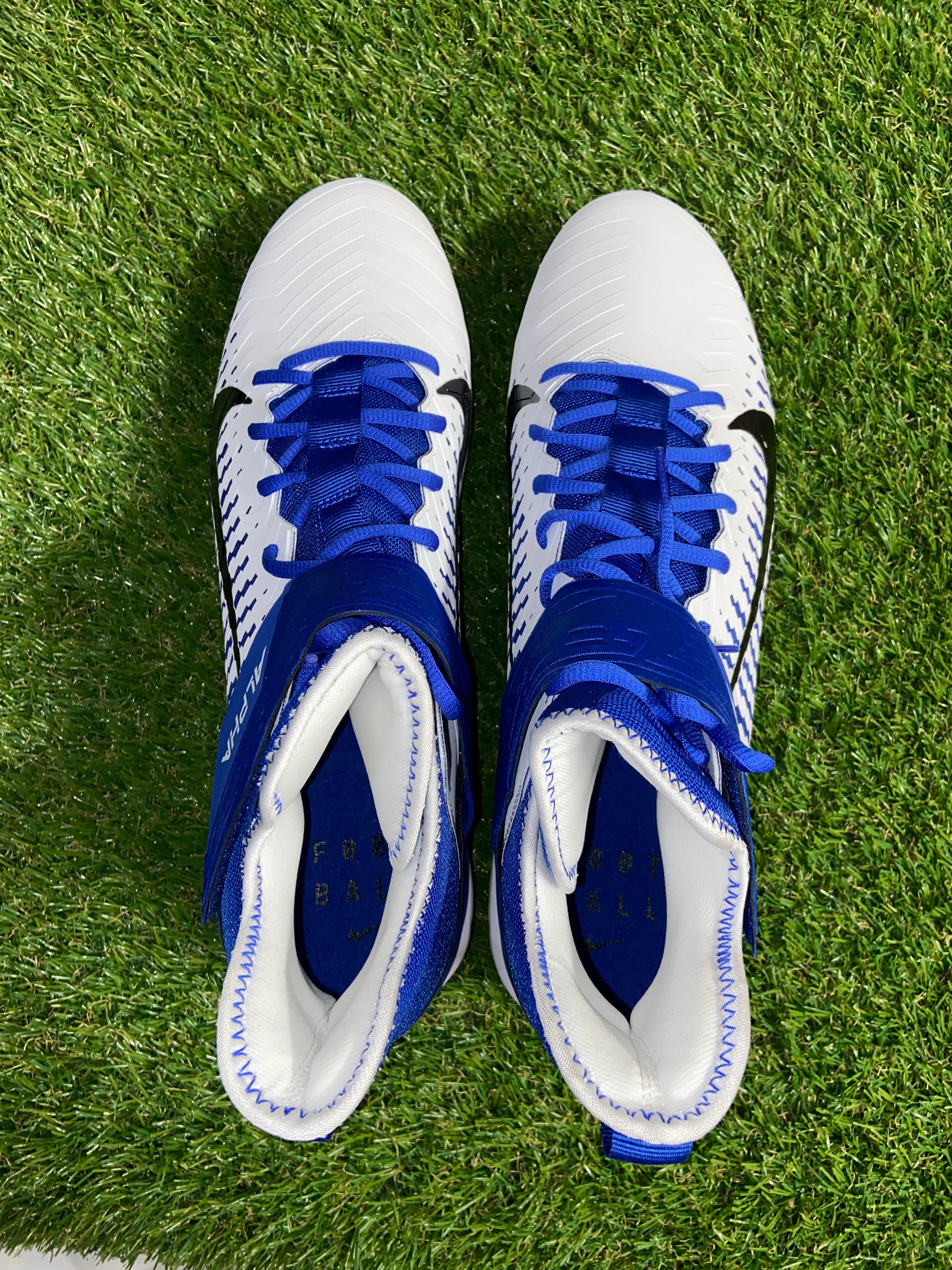 Nike Alpha Menace Pro 2 Mid White Blue PE Football Cleats  display picture 1