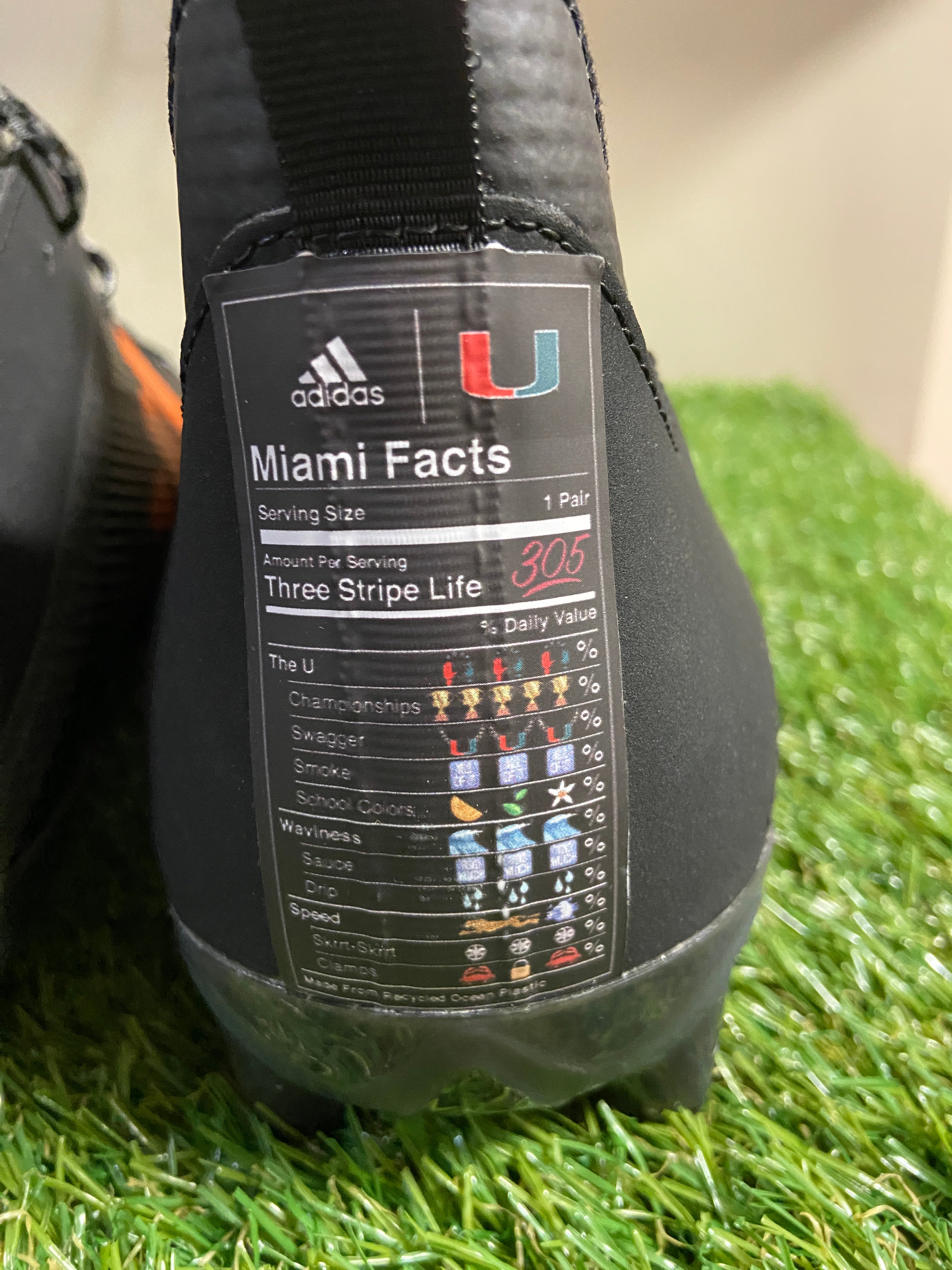Adidas Scorch Miami Hurricanes PE Team Issue Football Cleats FY0719 Men\'s 14 NEW Adidas Adizero Primeknit Miami Hurricanes PE Football Cleats  main image 2