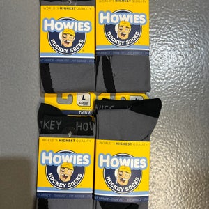 New Howies Hockey Thin Fit Tall Hockey Skate Socks - Crew Length Skating Socks - 4 Pairs Large
