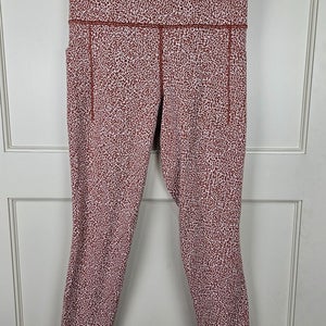 Athleta Salutation Stash II Textured Tights Red Cheetah Print SizeS