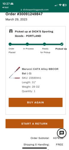 Marucci CATX Alloy BBCOR Bat (-3)