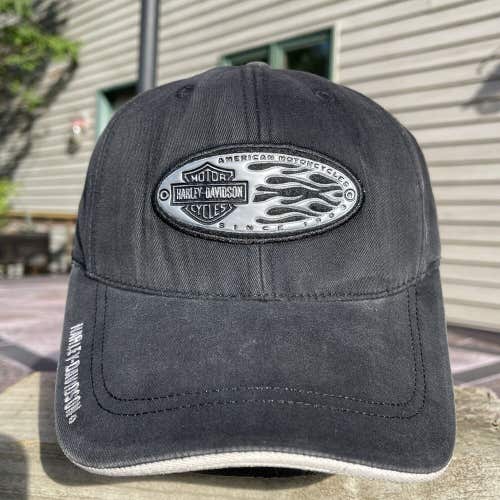 Harley Davidson American Motorcycles Flames Silver Logo Black Gray Fitted Hat
