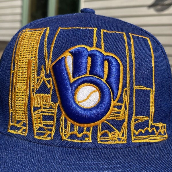  New Era 59Fifty Hat Milwaukee Brewers Glove Navy Blue Alt2  Fitted Cap (7 : Sports & Outdoors