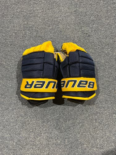 Game Used University of Michigan-Dearborn Bauer Pro Series Gloves 14” #65