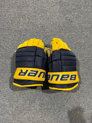 Game Used University of Michigan-Dearborn Bauer Pro Series Gloves 14” #67