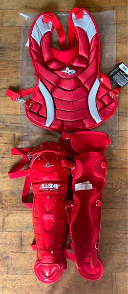 New Youth All-Star CKW13.5PS Fastpitch Softball Catcher's CP+LG Combo Scarlet