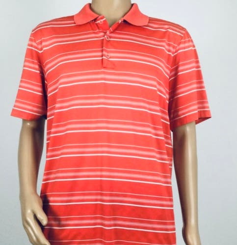 Adidas Puremotion Golf Polo Shirt Men's Size S Orange White Striped Short Sleeve